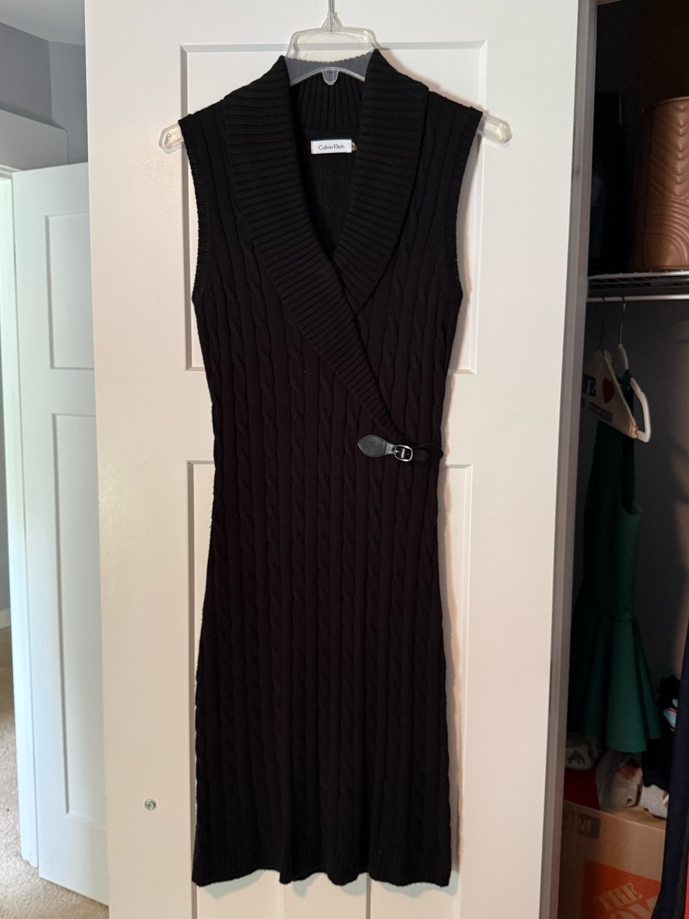 Calvin Klein Black Sleeveless Cable-Knit Dress
